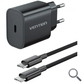 CARGADOR PARED 20W USB-C + CABLE USB-C A LIGHTNING NEGRO VENTION